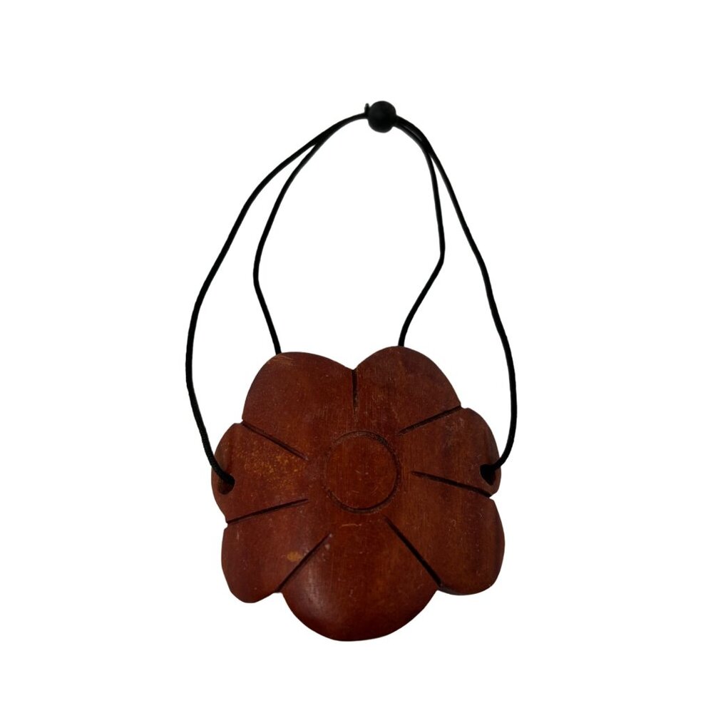 Vintage 90s Hair Tie Brown Wood Flower String Pony Tail Boho